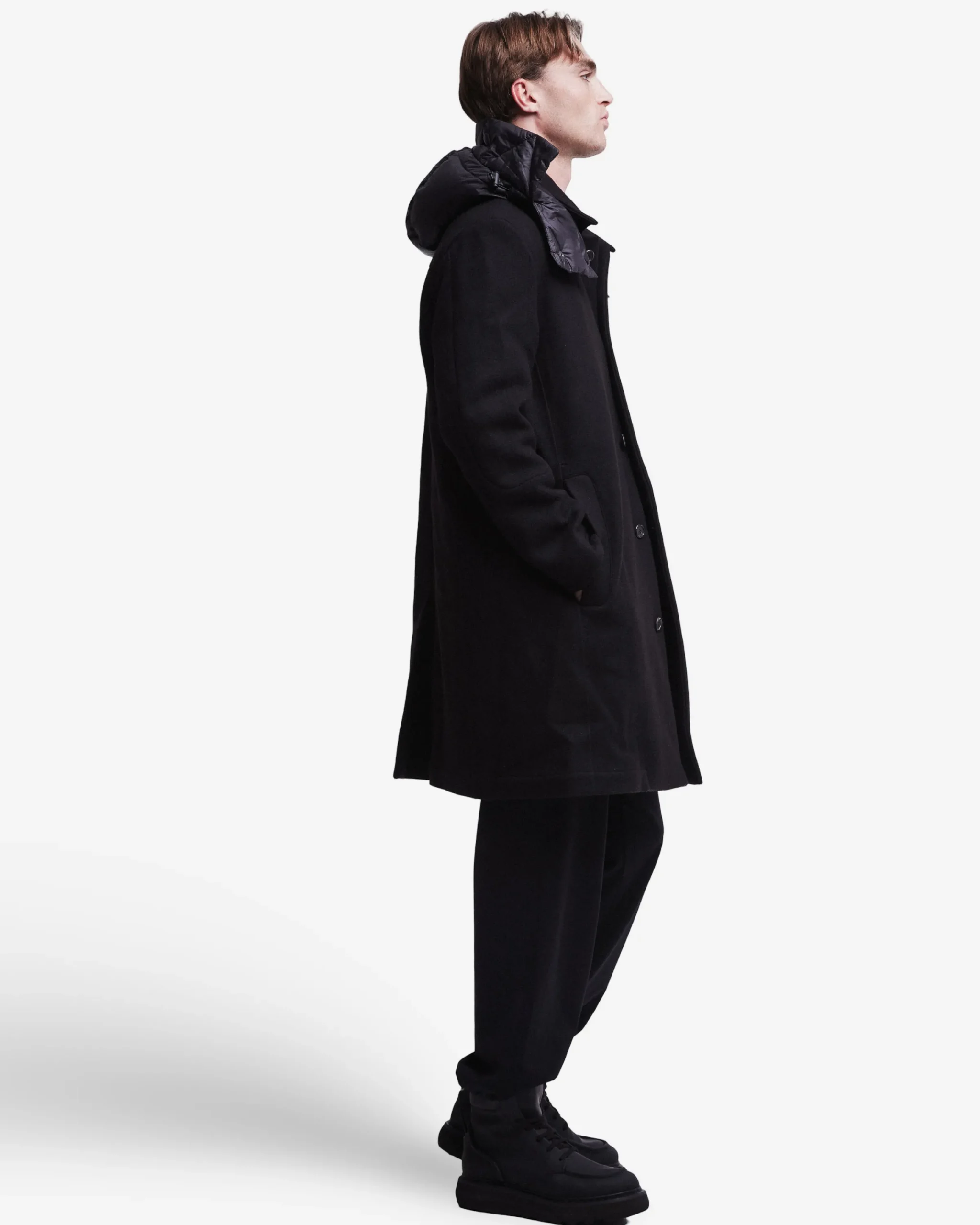 Uomo Premiata Cappotto in lana con dettagli in nylon